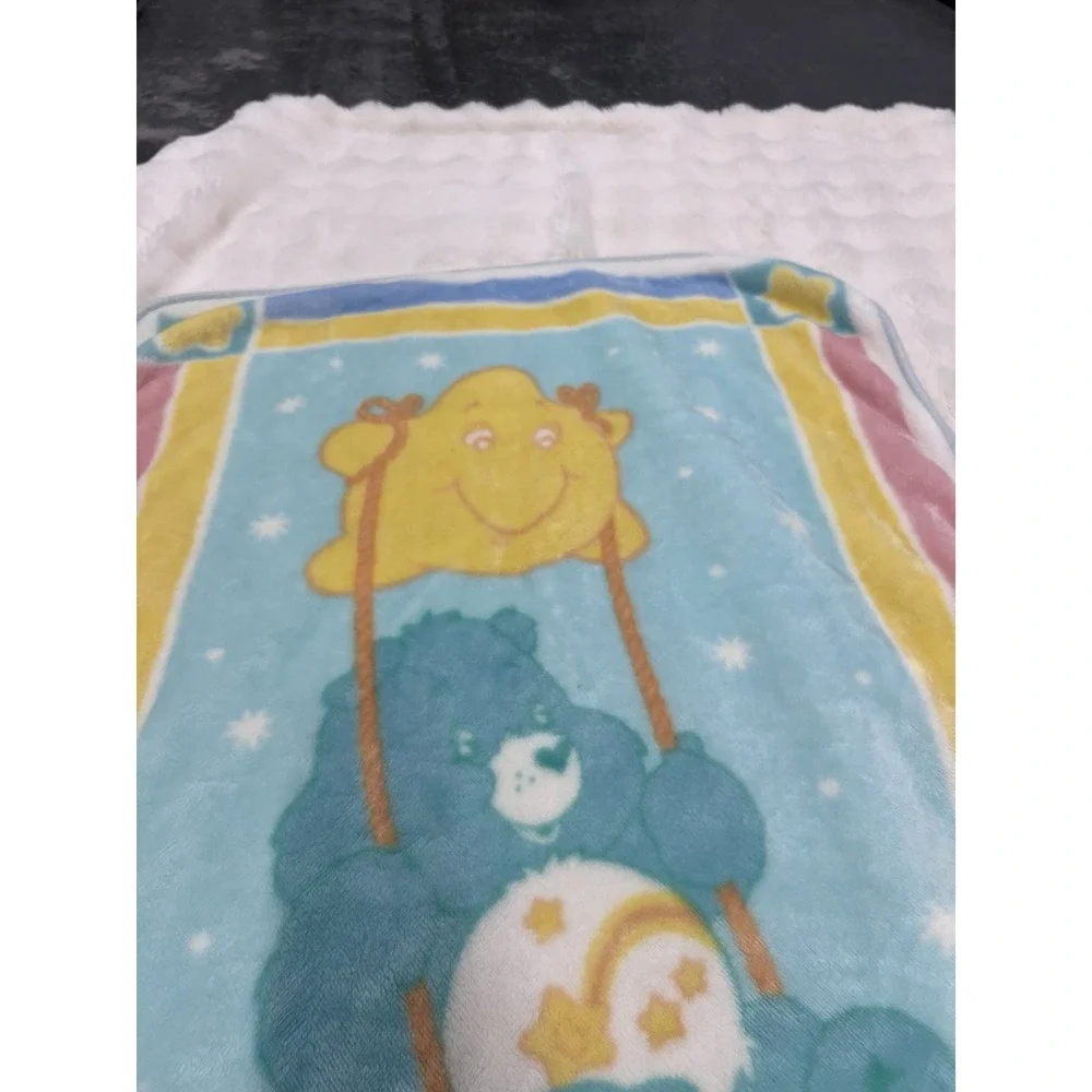 Vtg Care Bears Plush Baby Blanket Bedtime Wish Dream Minky Stars Swing 30x42